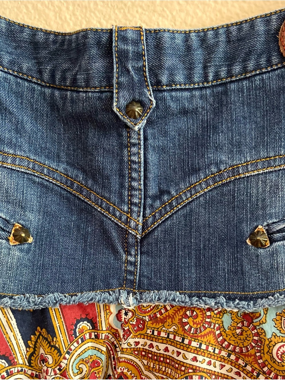 Skirt - Double D Ranch - Denim Yoke - Handkerchief Hem - Paisley Print - Size 12 - Picture 4 of 8